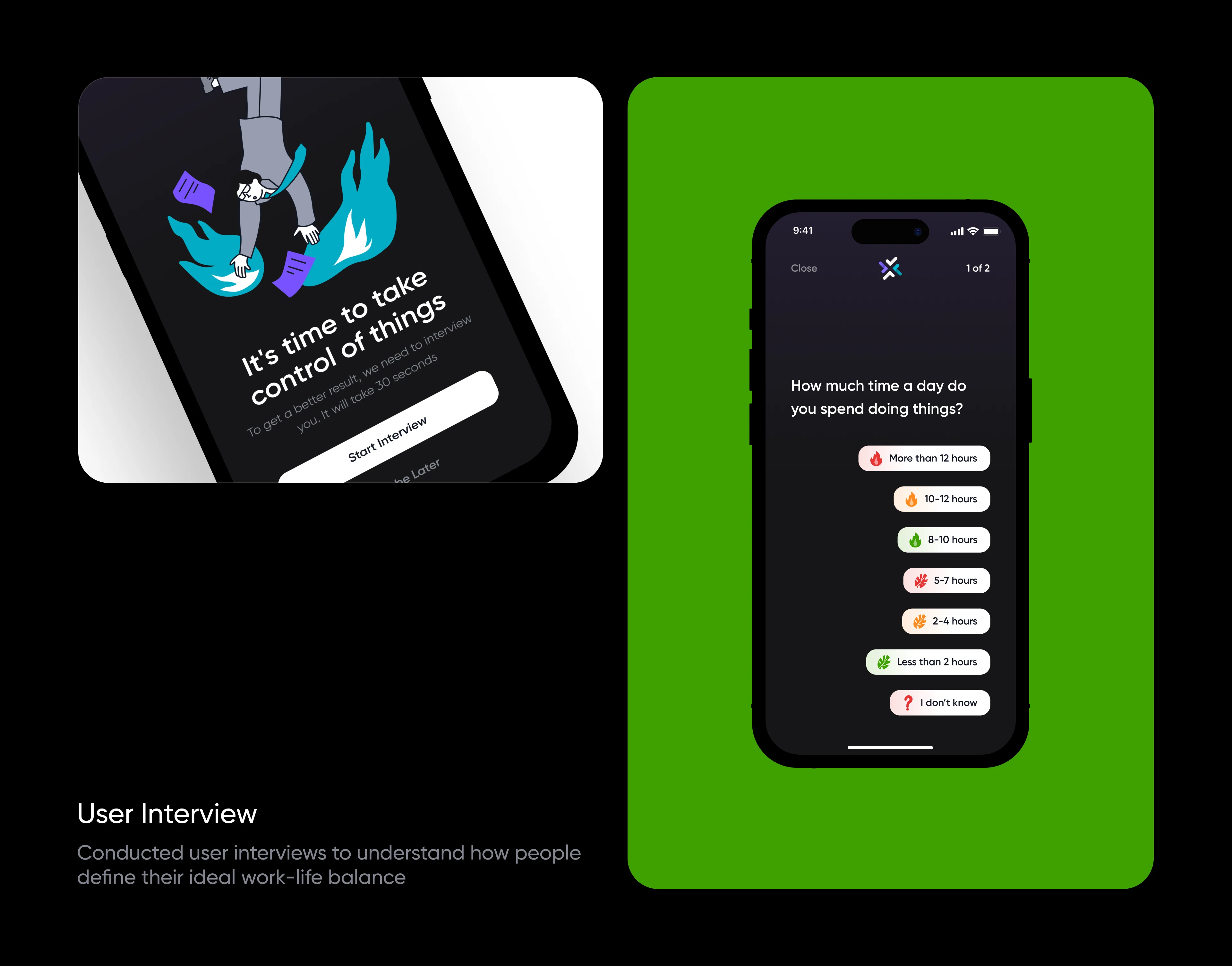 User interview screens