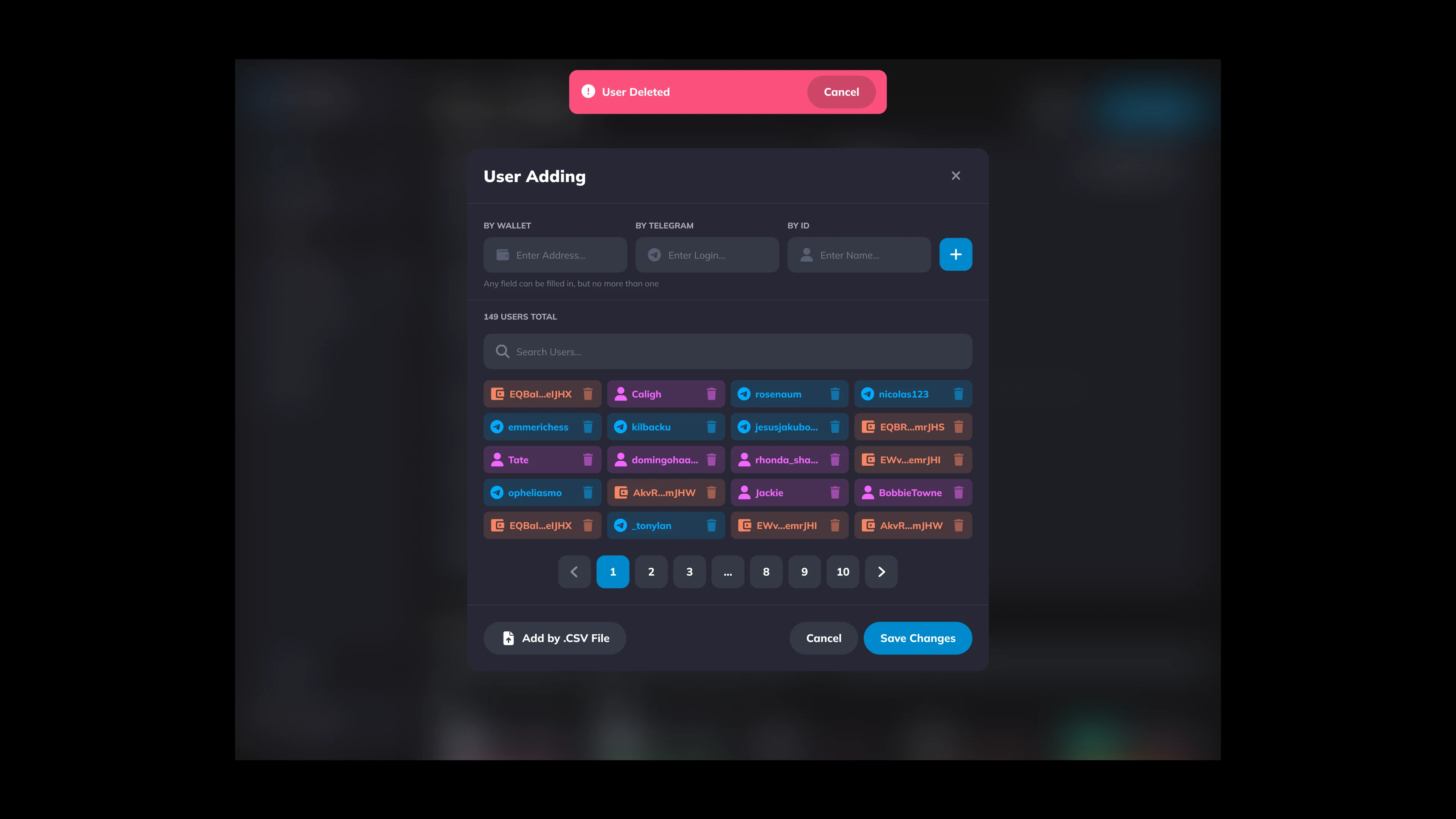 Adding users dialog
