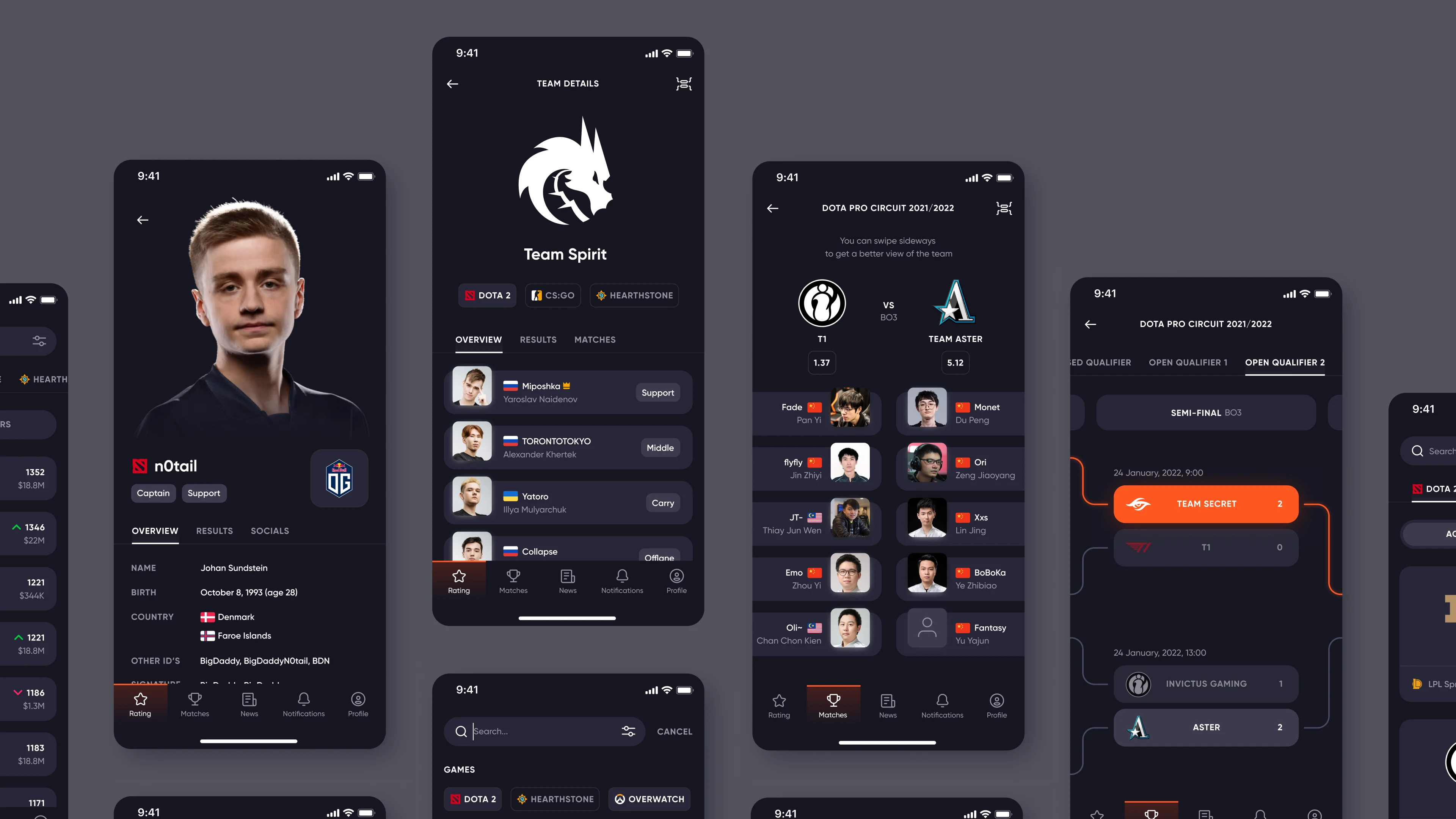 Cybersport portal app concept